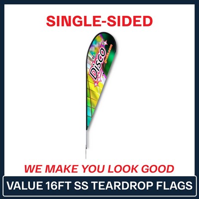 Value 16' Teardrop Flag - Single Sided w/Spike Base