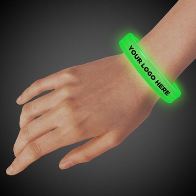 9" Deluxe Single Color Triple Wide Green Glow Bracelet